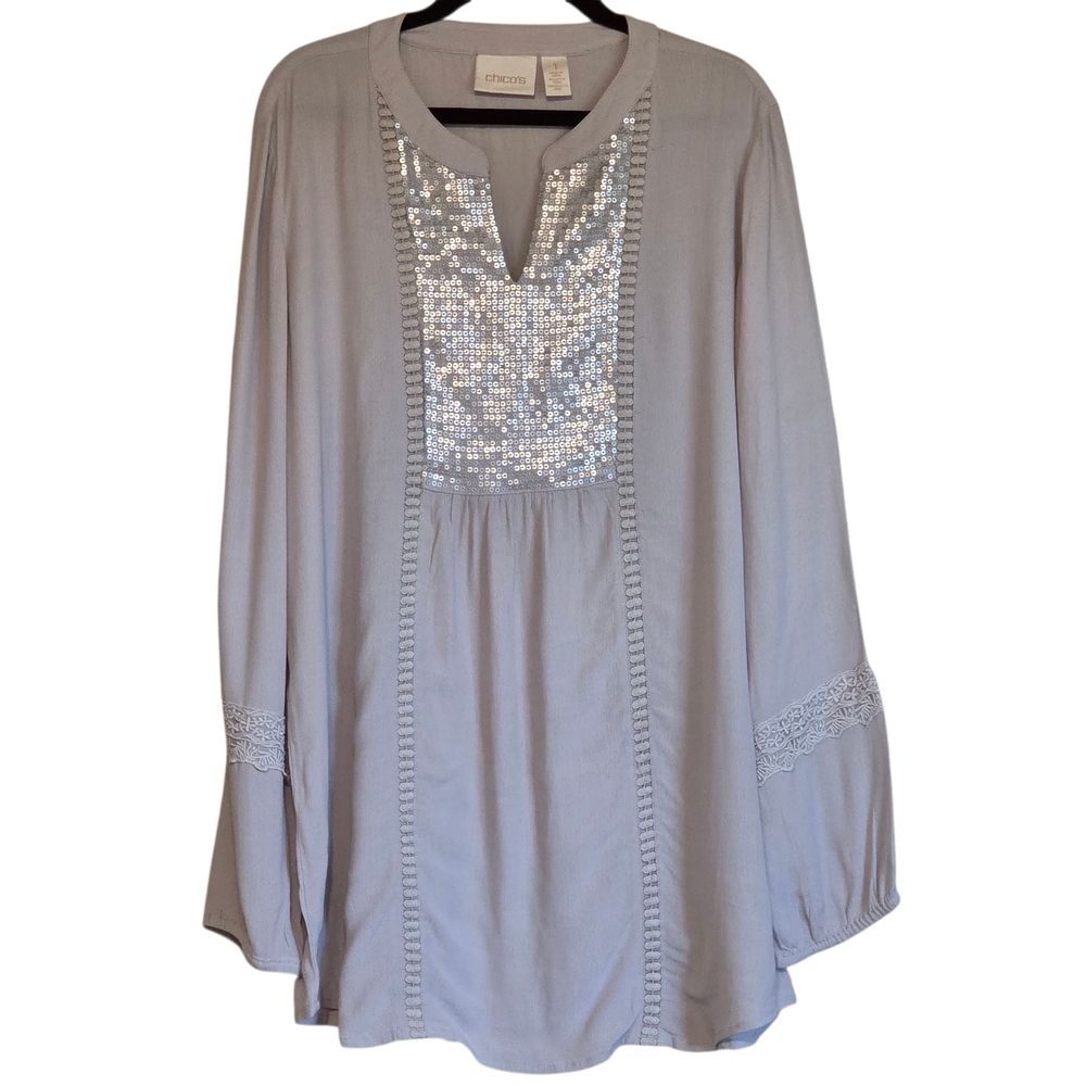 Chico's Light Gray Top with Silver Sequins